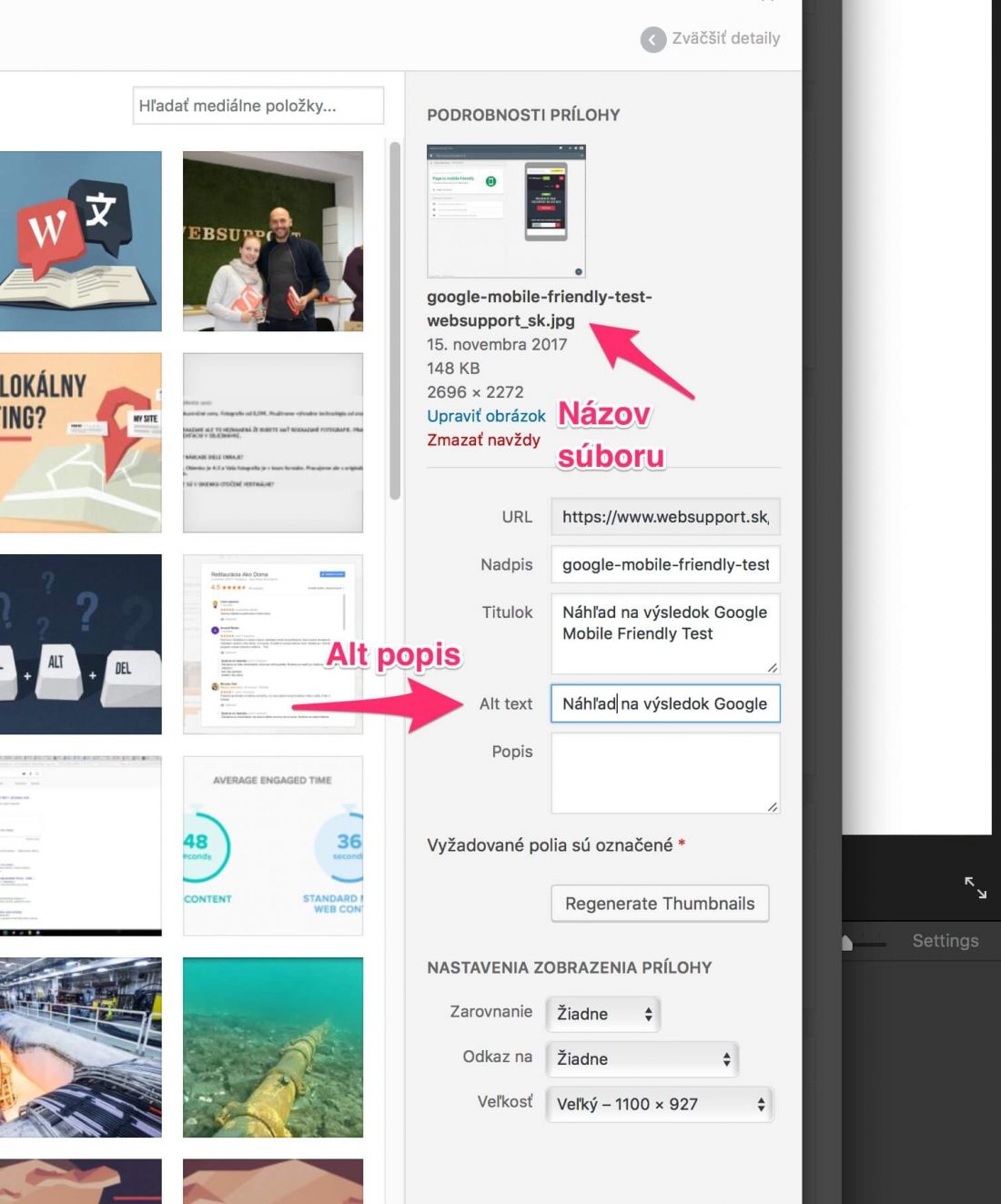 Názov a popis obrázku v prostredí WordPress
